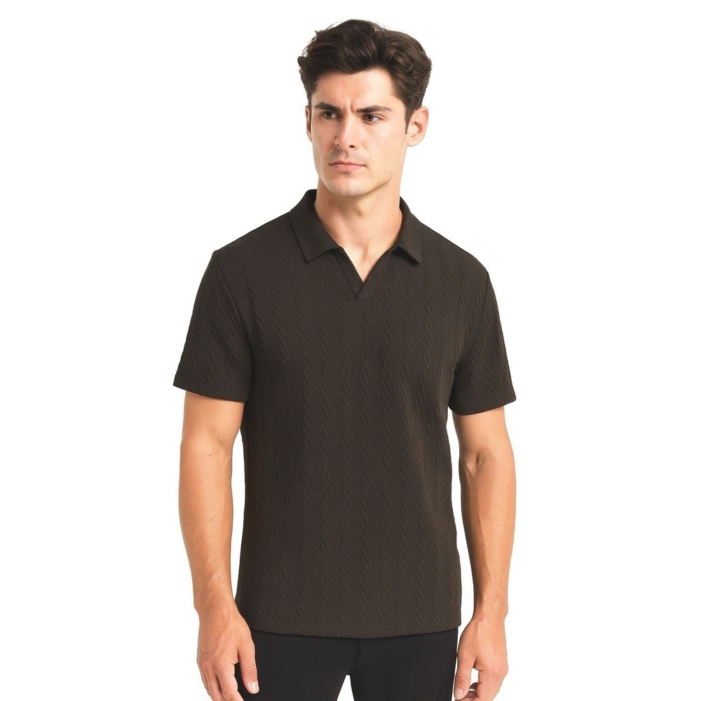 IKE BEHAR Mens Textured Knit Polo Shirt Dark Brown Short‎ Sleeve Top - Size XL